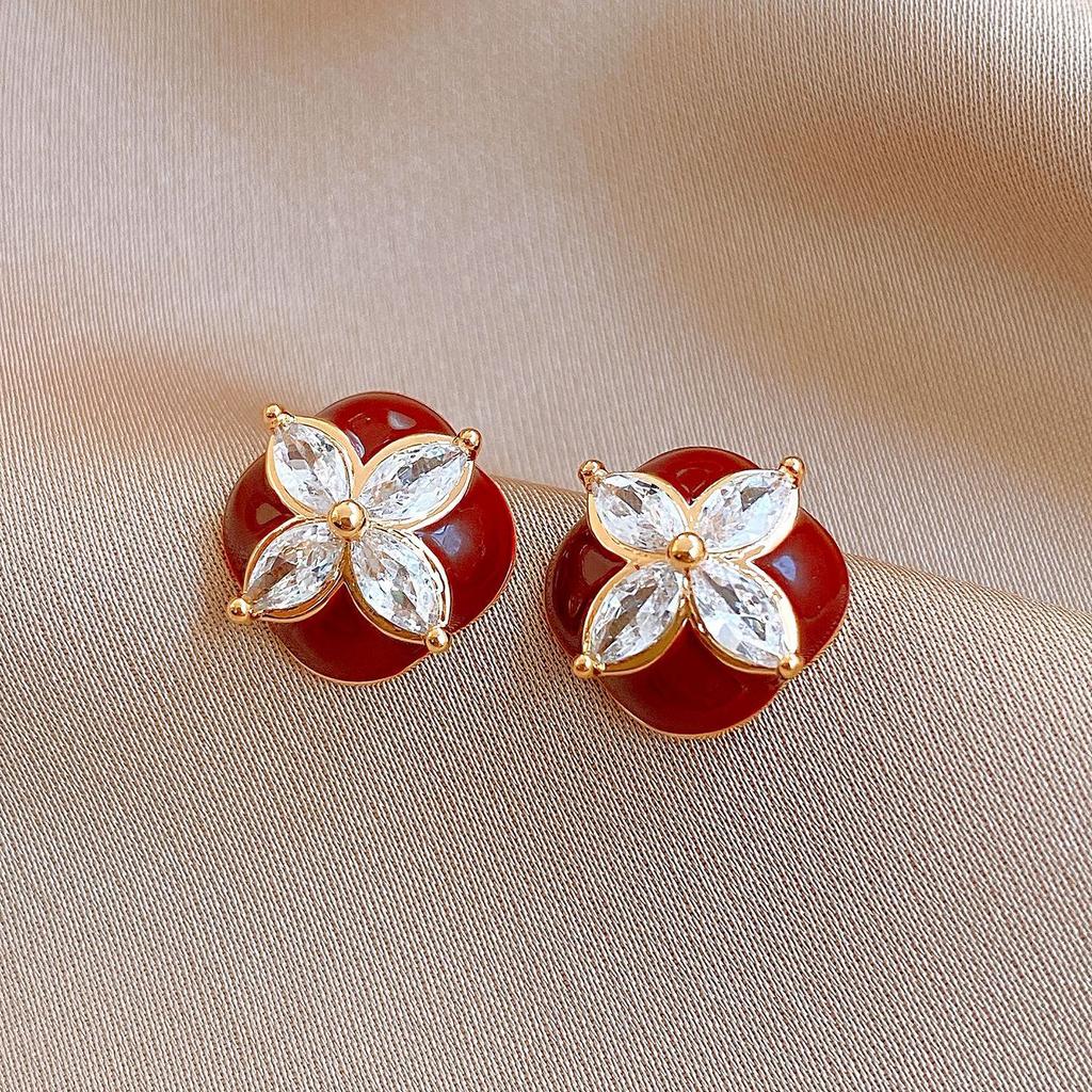 Vintage Simple Zircon Drip Oil Red Apple Earrings Stud Earrings Exquisite Earrings Women