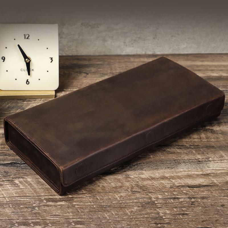 Handmade Retro Crazy Horse Leather Sunglasses Case - Genuine Leather, Portable Storage for Glasses