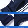 Navy Blue Fleece-Lined Kids' School Uniform Sports Pants with Stripes