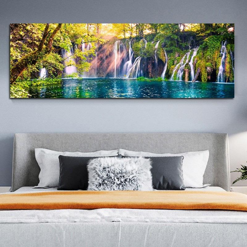 Canvas Painting Lake Waterfall Green Tree Mural Posters Prints Wall Art Picture For Living Room Bedroom Prints Picture