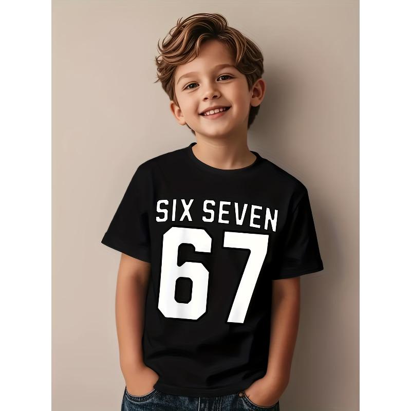Kids Crewneck Short Sleeve Tee, Six Seven 67 Meme Number Print