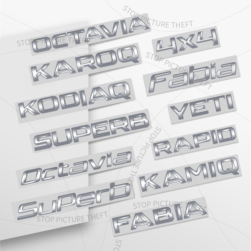 FSNK8 1Pcs 3D Metal For Skoda Octavia Yeti Rapid Kodiaq Karoq Fabia Kamiq Superb 4X4 Logo Car Rear Tail Bumper Trunk Sticker Decal