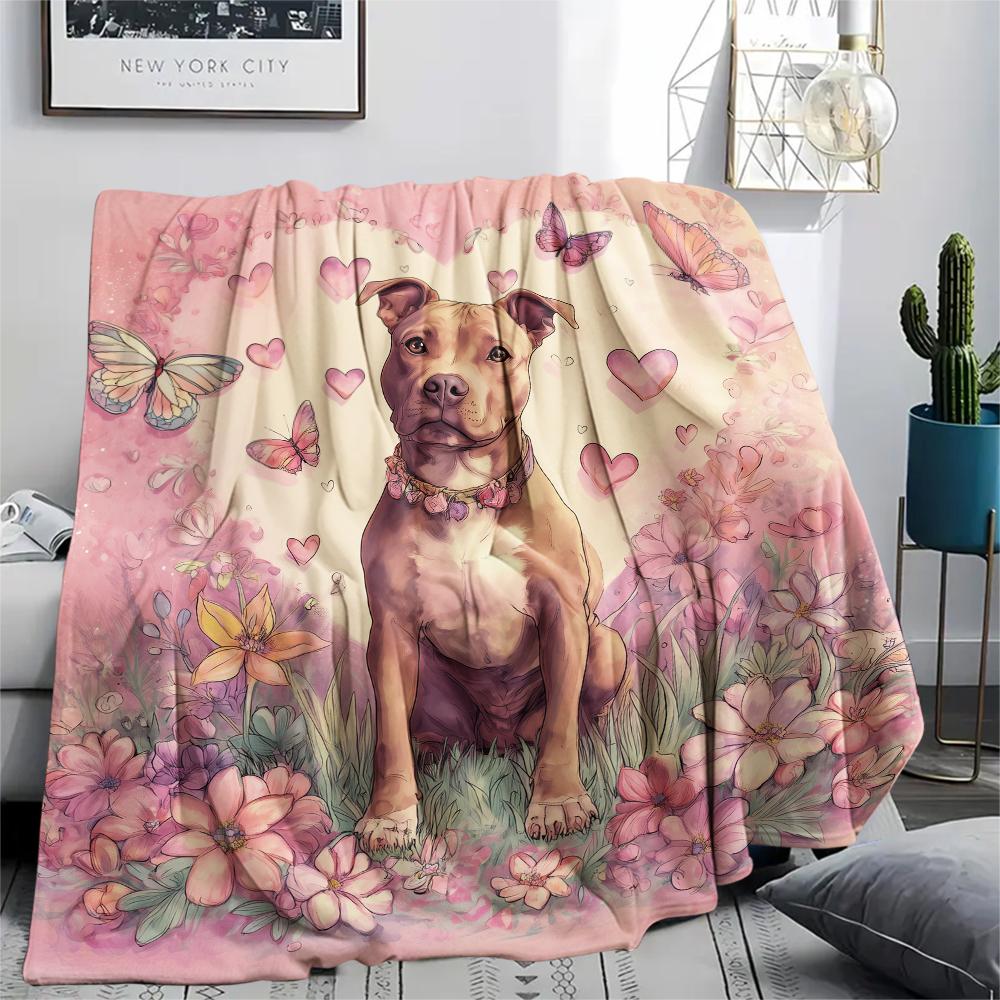 Pink Pitbull,pattern Flannel Blanket, High quality Comfortable for All Seasons, Home Decor, Warmth and Comfort, Perfect for Gifts.