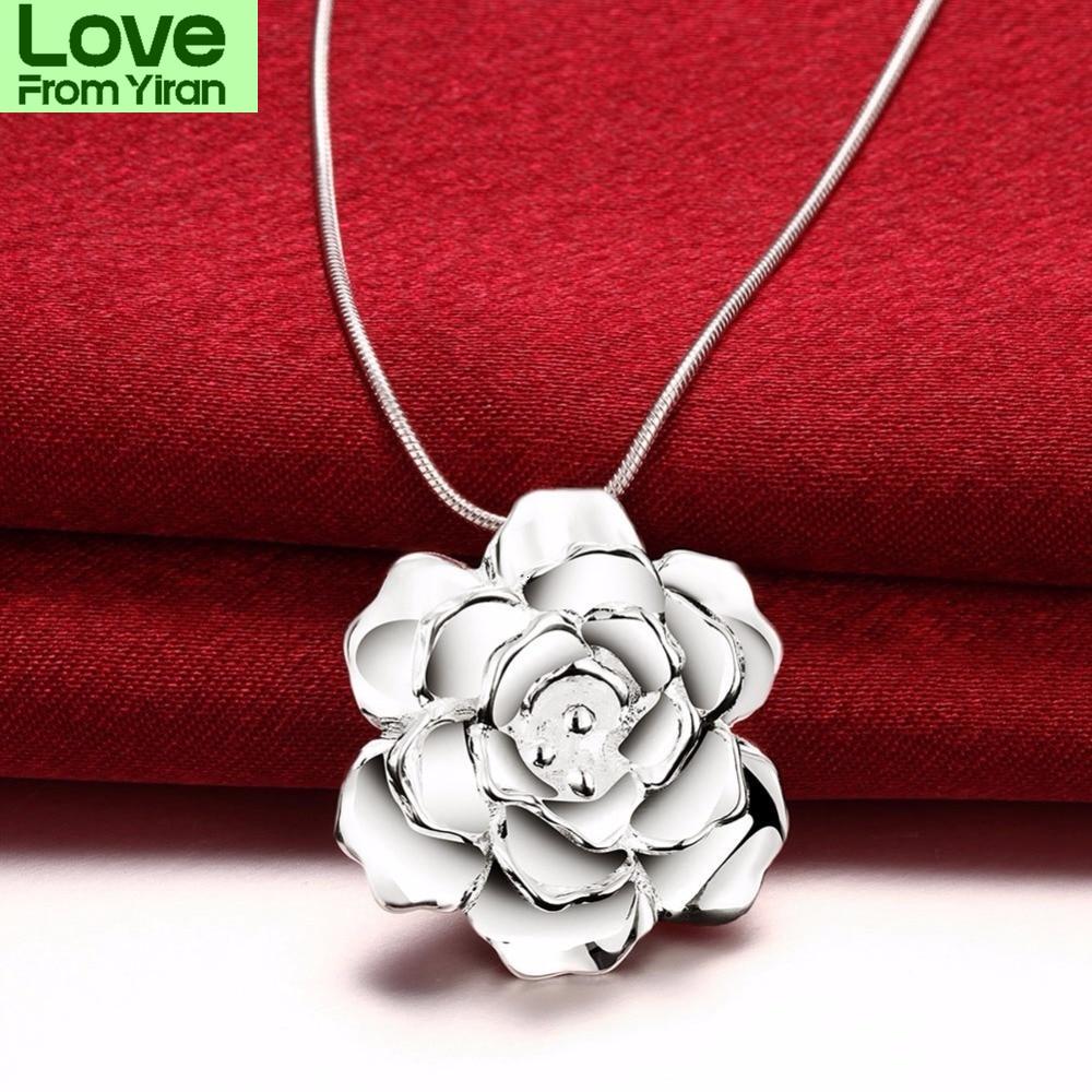 Lekani 925 Sterling Silver Lotus Necklaces &Pendants For Women Elegant Flower Short Necklace Sterling Silver Fine Jewelry Bijou
