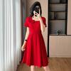 2026 Elegant Red French Short-Sleeve Slimming Plus Size Women's Dress