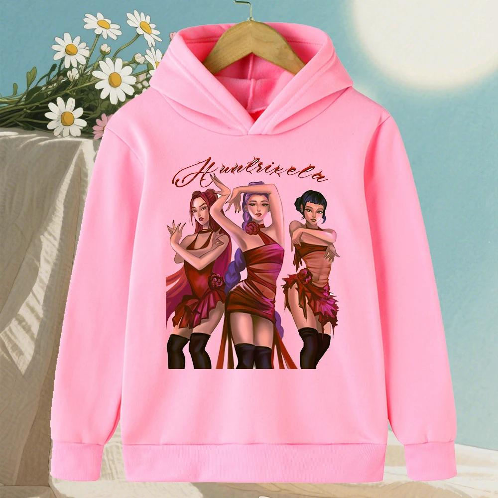 2025 New Autumn/Winter KPop Devil Hunter Cartoon Printed Girls' Hoodie Warm Children's Fashion Casual Children's Clothing Top