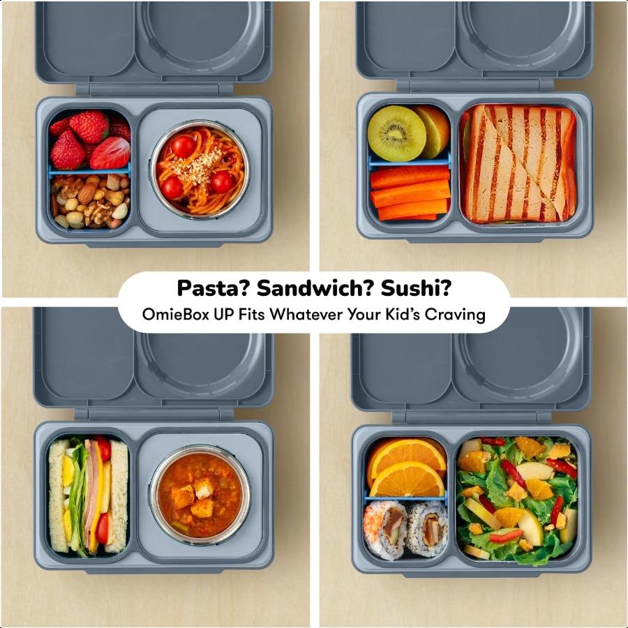 OmieBox UP Bento Box for Insulated Lunch Box Leak Proof  Food Jar Cooler Ice Pack 2 Compartments Graphite