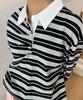 RONRON Double Shirring Stripe Collar Long Sleeve Black