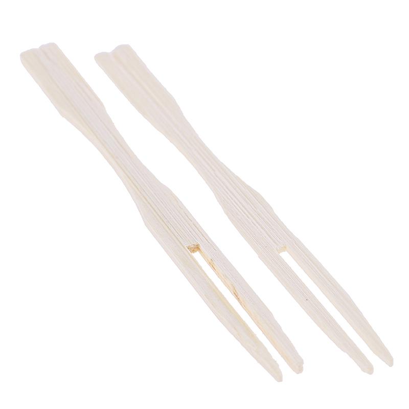 100Pcs/Set Bamboo Cocktail Forks Bbq Fruit Pick Beige 9Cm Stick Skewers
