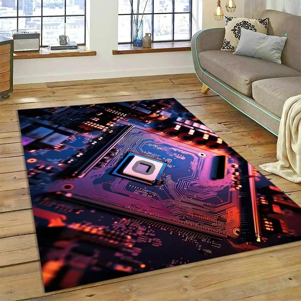 PCB Circuit Board 3D Chip CPU Carpet Living Room Decoration Non Slip Home Sofa Table Floor Mat Bedroom Doormats Spring Decor Rug