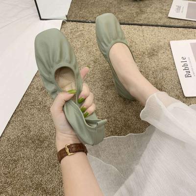 French Single Shoes Mid-heel Flat Shoes 2025 Elastic Grandma Shoes Mid-heel Spring Fashion Versatile Soft Leather Shoes Dopamine
