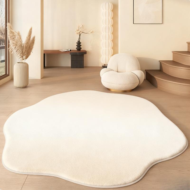 Tapis Ligne Décoration Salon Style Crème Tapis Forme Irrégulière pour Chambre à Coucher Tapis Épais Pelucheux pour Sol de Bureau Maison Doux Moelleux 80x80CM