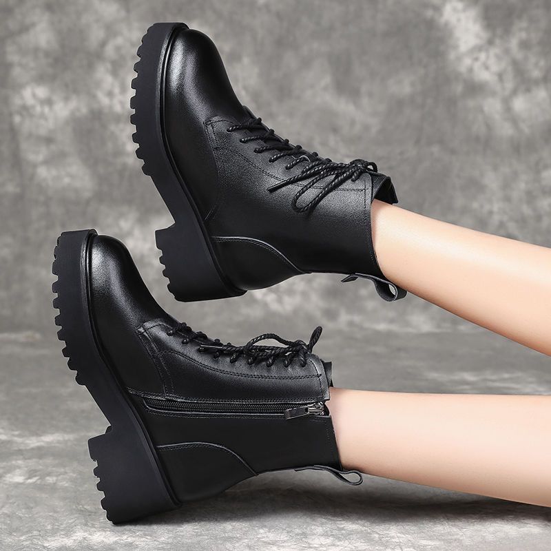 Fashion Booties Leather Lace-up Combat Chunky Hot Y2k Woman Short Shoes Chic and Elegant Trend 2025 New In Sale Pu Ankle Boots for Women