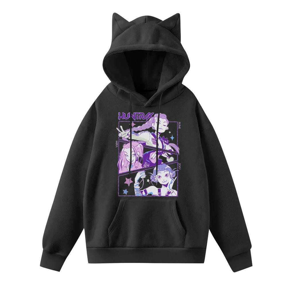 Ladies Fashion Casual Long Sleeve Printed Round Neck Hoodie Pullover Top With  Pockets