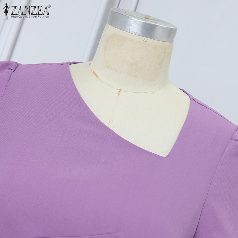 ZANZEA Women Casual Irregular V Neck Summer Short Sleeve Dress