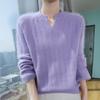 Women's Mink Cashmere V-Neck Sweater - Autumn/Winter 2025 Loose Fit, Short Solid Color, Knitted Wool Pullover Jumper