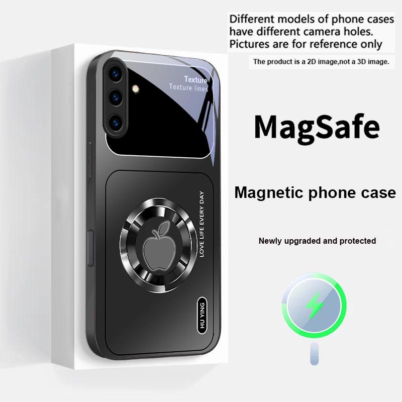 Silver circle apple icon For Samsung S25 S25 Edge S25Ultra S8 9 10 20 S21 Pro 22 Plus S23 FE S24 Ultra Magsafe Glass Phone Case