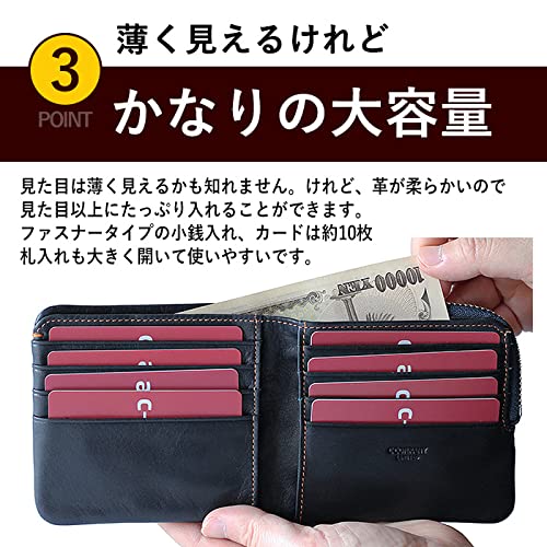 CCOMPANY LIMITED Men's Maurice Bifold Wallet with Coin Purse and Card Case, Cowhide Leather with Zipper closure (Navy)