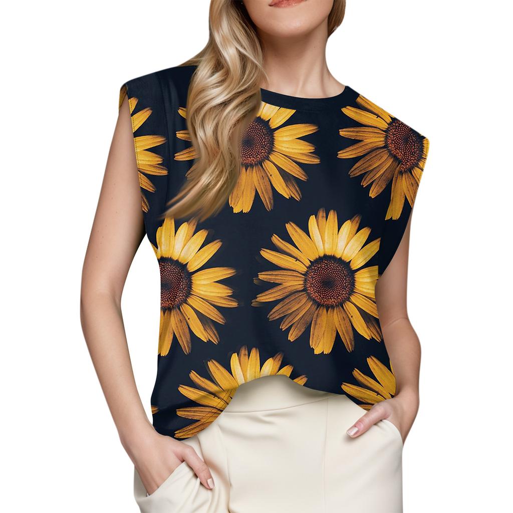 Dame Topp med Korte Ermer Sommer Trykket Tanktopp Basic T-skjorte Casual Løs