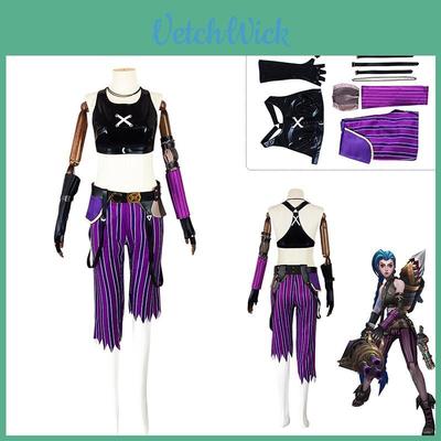 League Of Legends Jinx Cosplay Costume Halloween Party Uniform Set With Exquisite Printing