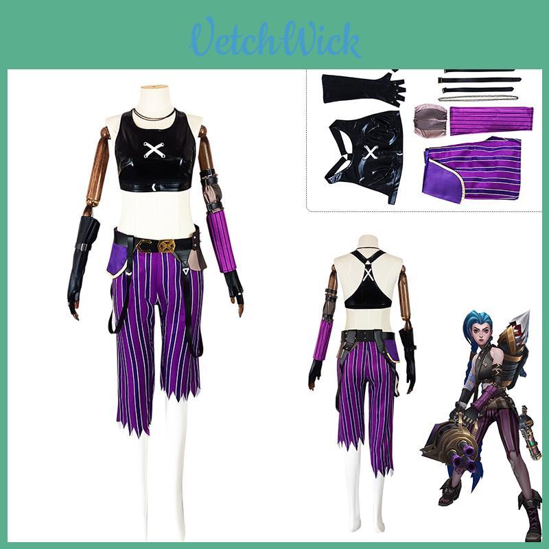 League Of Legends Jinx Cosplay Costume Halloween Party Uniform Set With Exquisite Printing