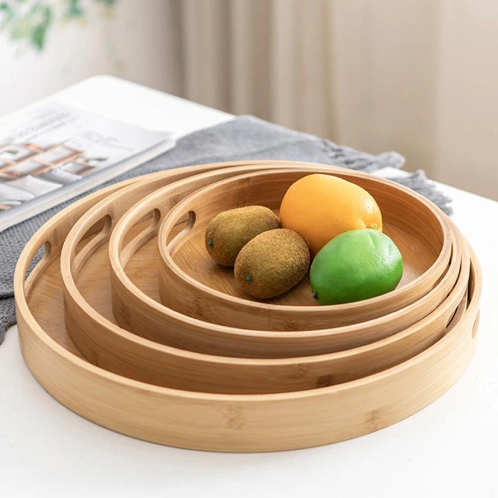 Simple Wooden Round Tray Multipurpose Drink Platter Food Tray Tea Food Dish  Counter
