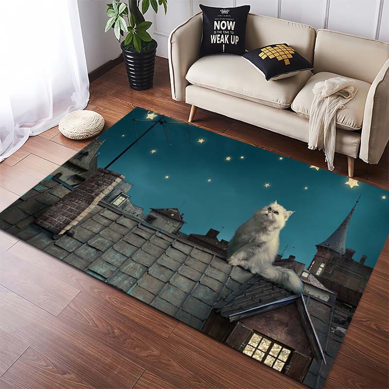 

Cartoon Cats Fishing at Sunset Area Rug, Animal Illustration Non-Slip Floor Mat 40x60cm( 15x23in )
