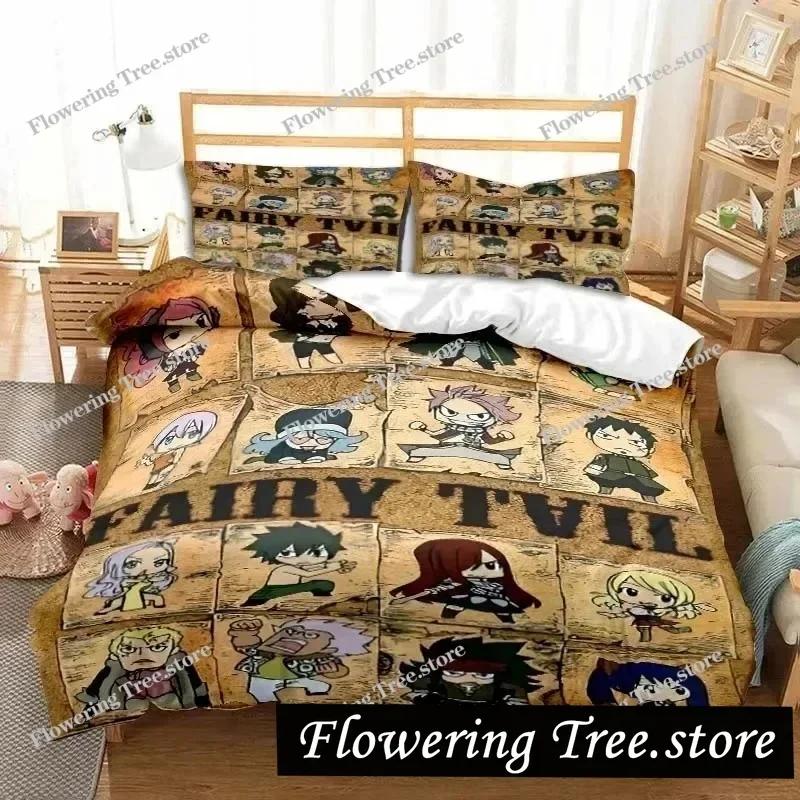 3D Anime Fairy Tail Bedding Set Bed Three-piece Set Duvet Cover Single Double Bed Queen Size Duvet Cover Set Adult Boys Bedroo