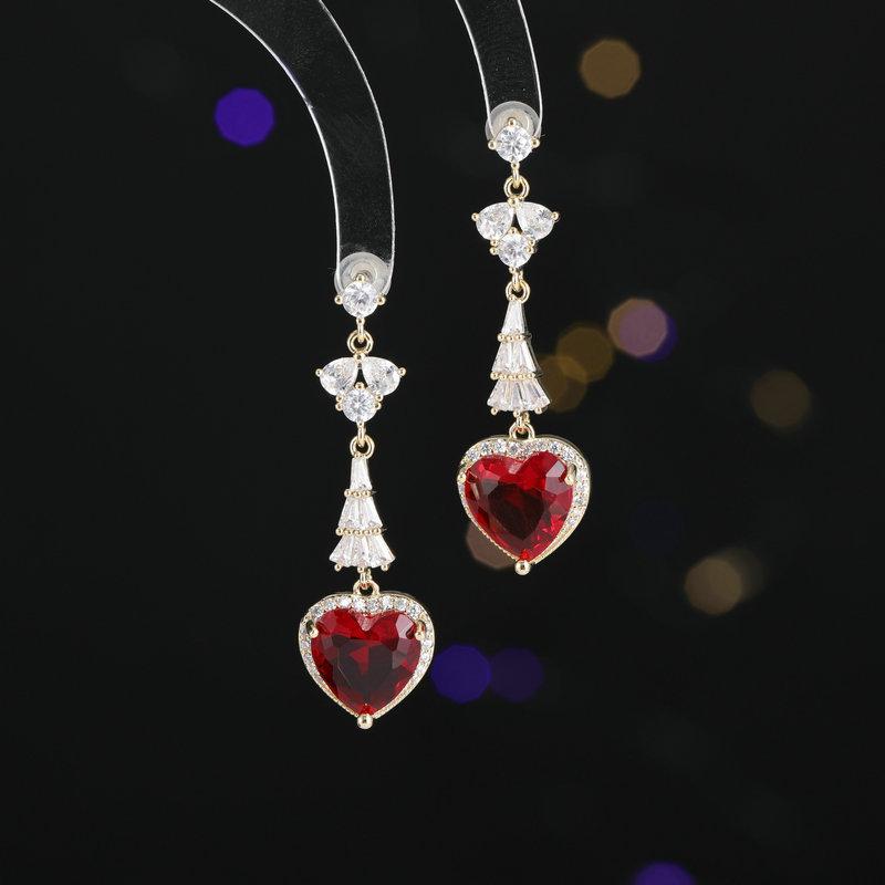 

New Year s red love zircon stud earrings s925 silver needle high sense autumn and winter temperament earrings fashion versatile earrings women