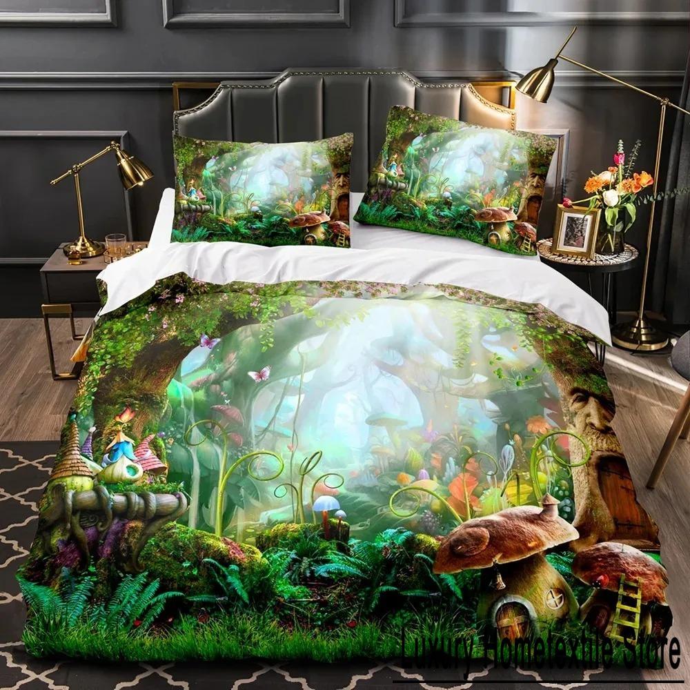 Pilz Fee Wald Magie Lilliputaner Pilz Pflanze Bettwäscheset Jungen Mädchen Twin Queen Size Bettbezug Kissenbezug Bett Junge Erwachsener