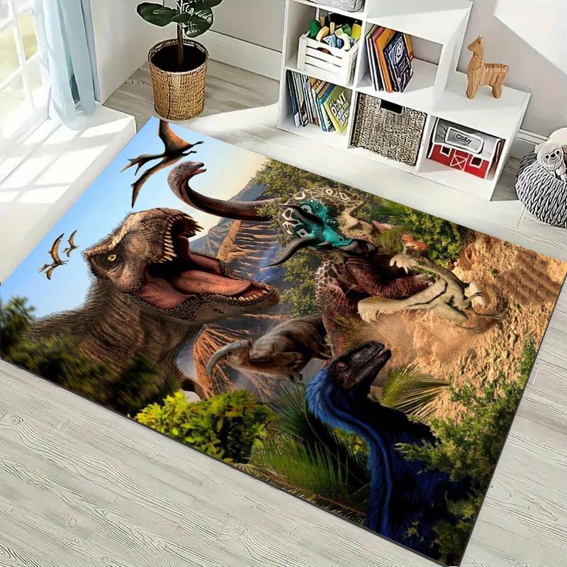 Jurassic Dinosaur Vild Förhistorisk Scen Tryckt Områdesmatta Halkfri Rektangulär Golvmatta Barn Dinosaurie Dekor Matta för Sovrum Vardagsrum