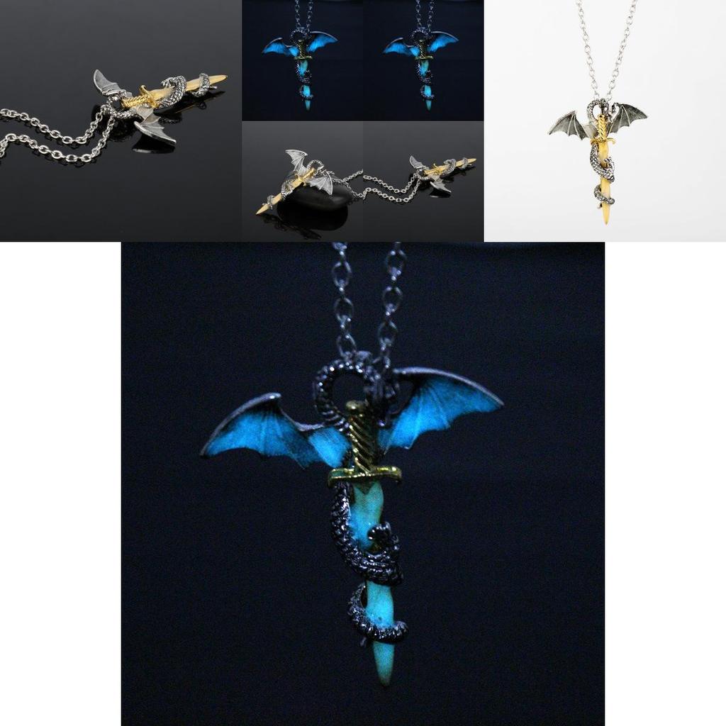 Luminous Winged Dragon Necklace With Alloy Pendant For Men And Women