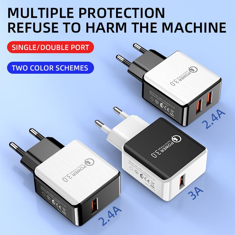 

European Multi-interface 2A Charging Head Is Suitable for Android Apple Universal Mobile Phone Travel Charger Black and White 2A white