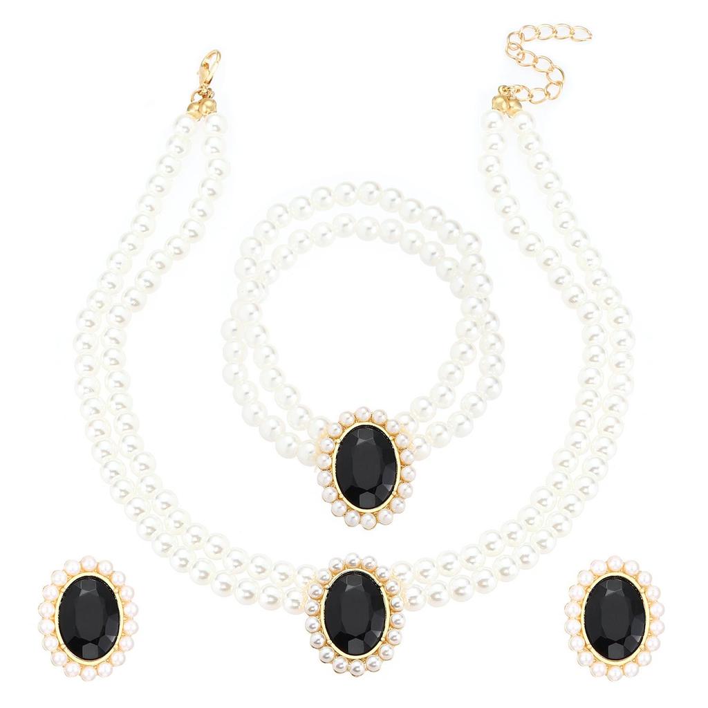 Women's High-End European & American Jewelry Set: Double-Layer Pearl Choker, Clavicle Necklace, Bracelet & Earrings