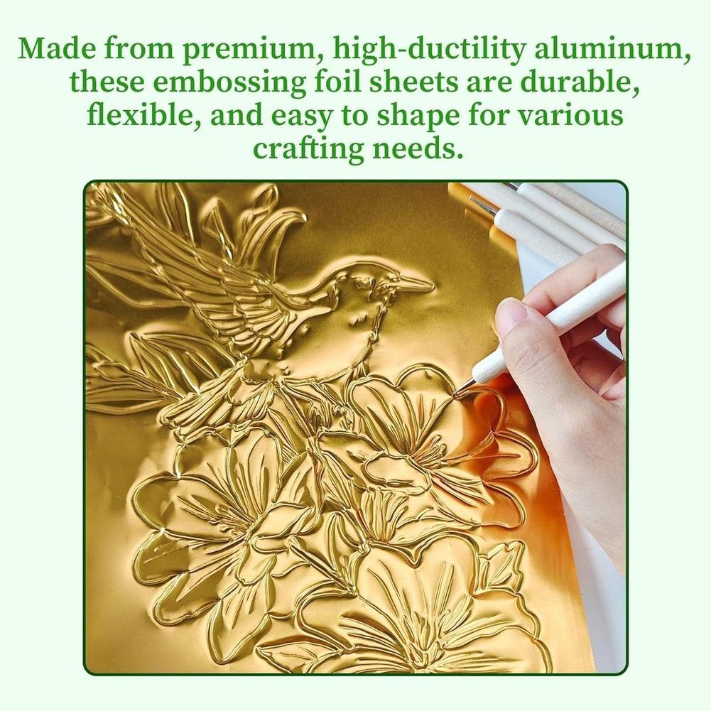 Aluminum Embossing Foil Sheets 12x12 Inch 70 Microns Thick 5 Pack Dual Sided Gold and Silver for DIY Tooling and Decorative Art