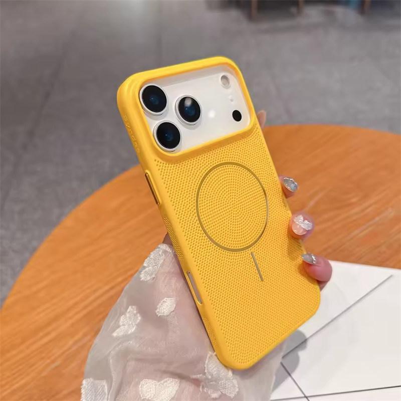 

Сетчатый чехол для охлаждения и отвода тепла с магнитной фиксацией Magsafe для iPhone 17 16 15 14 13 12 11 Pro Max Plus 17 Air, чехол с поддержкой беспроводной зарядки iPhone 17 Pro Max жёлтый