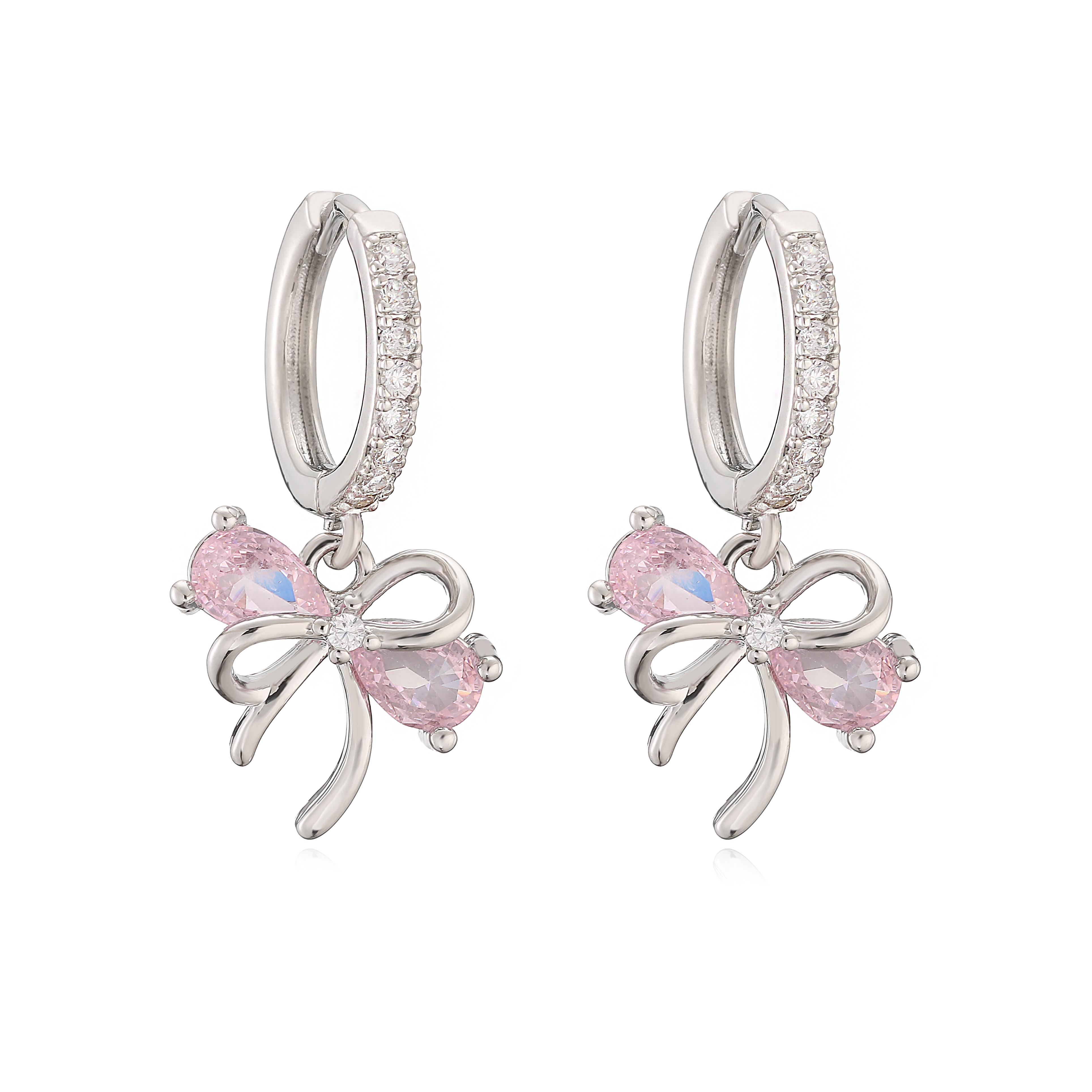 Bow-shaped Flower Multicoloured Zirconia Earrings/Necklace/Bracelet Ladies Sweet French-Style Jewellery Copper Accessories Other