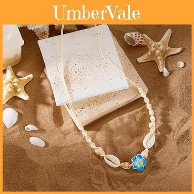 Floral Necklace With Shell Beads And Adjustable Cord For Women