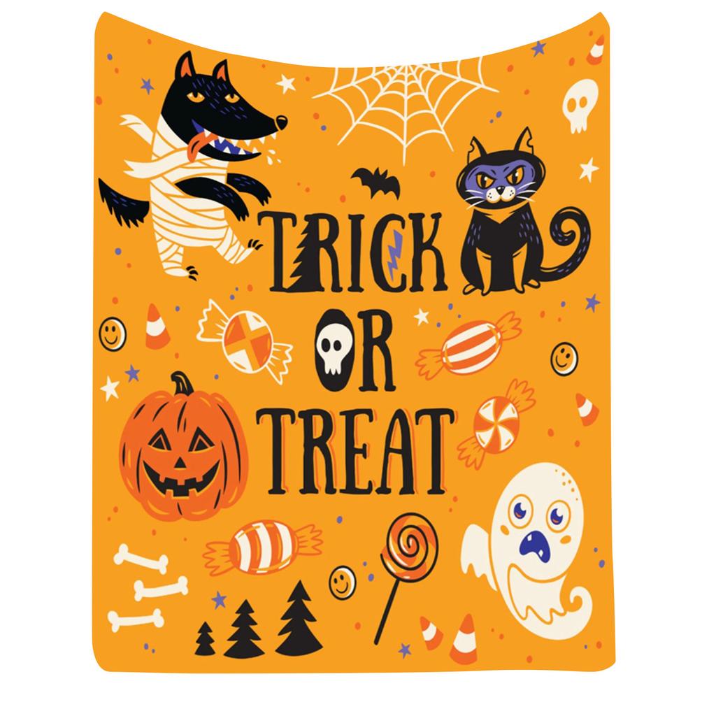 Couverture Flanelle Halloween Douce Confortable Carreaux Déco pour Canapé Chambre Vacances Automne
