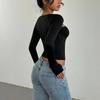 Ladies Spring Autumn Long Sleeve Square Collar Bodycon Pullover Casual T Shirt Crop Top