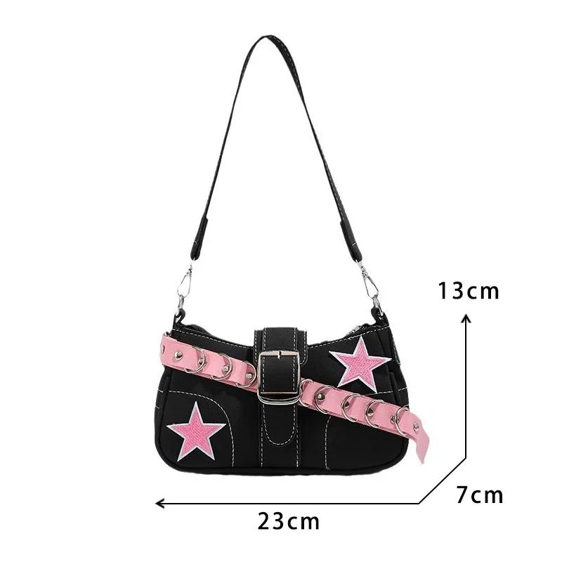 Star Pattern  Hot Girl Chain Shoulder Bags for Women Black Pink Handbag Luxury Designer Grunge Bag Gothic Motor Style Sling