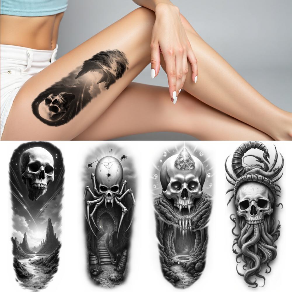 3pcs Temporary Tattoo Realistic Temporary Tattoos Spider Skull Tattooed Arm Dark Artwork For Adults Men Arms