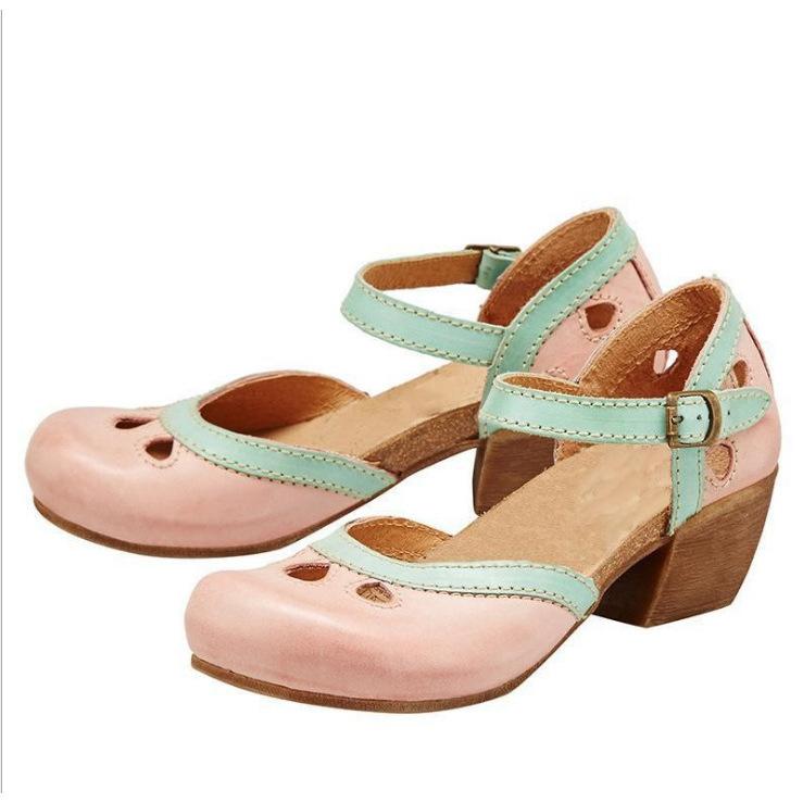 Neue Einzel-Schuhe mit dickem Absatz Damen lässige hohle Sandalen JGBN