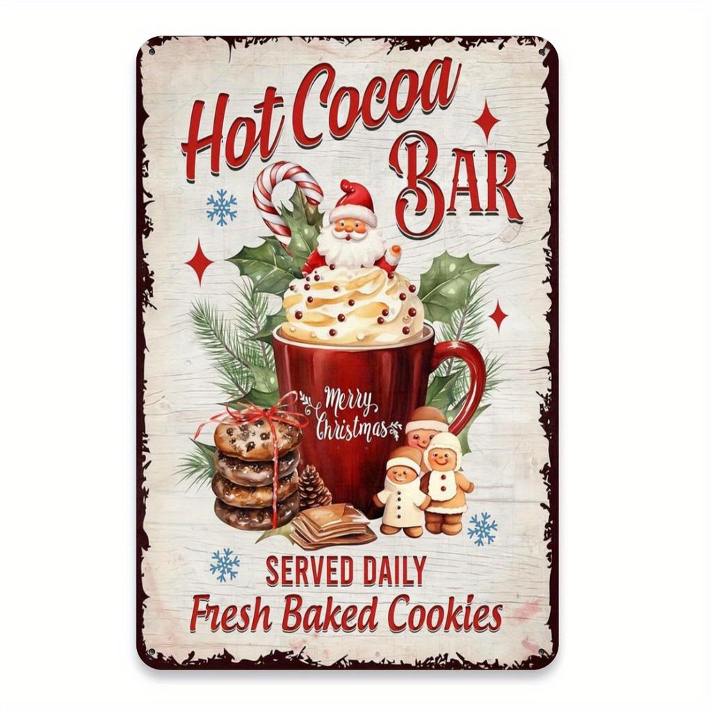 pc Artistic Iron Christmas Decoration Hot Cocoa Bar Tin Metal Sign Kitchen Coffee Bar Decoration Wall Art Plaque Accessories