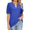 Summer Women's T-shirt Casual V-neck Solid Color Hollowed Out Bubble Sleeve Loose T-shirt Tops Female