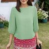 Women Casual Round Neck Loose 3/4 Sleeve Blouse