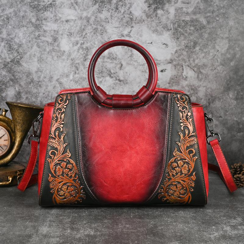 Floral Women Tote Bag Vintage Ladies Leather Handbag  New Fashion Female Shoulder Or Crossbody Bags