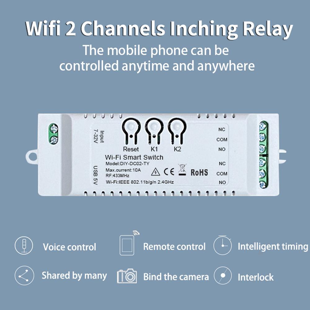 Tuya Wifi RF Home Electrical Appliance 5V 12 V Breaker On-Off Controller Module Pointing Self-locking Cellphone APP Remotely Control Compatible with