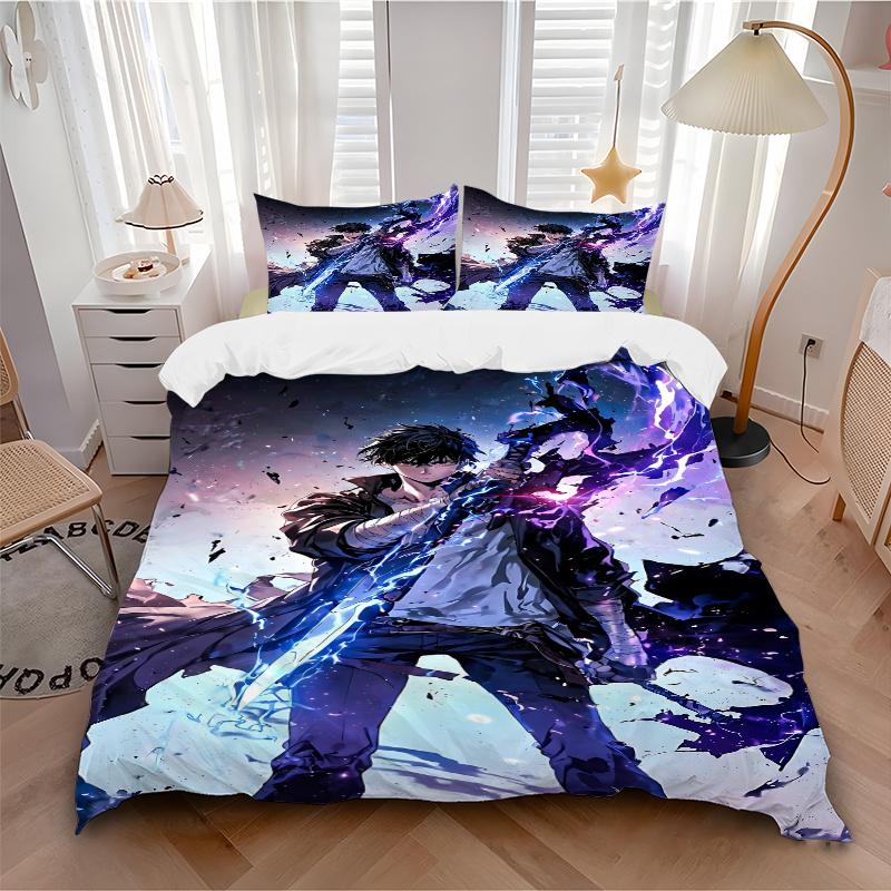 Set Biancheria da Letto 3 Pezzi Solo Leveling-Completo Universale a Tre Pezzi per Camera da Letto, Camera degli Ospiti, Soggiorno, Arredamento Hotel-Regalo Perfetto per Fan, Trav