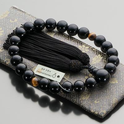 Buddhist Altar Shop Takita Shoten Prayer Beads for Men Ebony 2 Ten Tiger Eye Stones 22 Beads Pure Silk Tassel Bead Bag Included Can Be Used by All